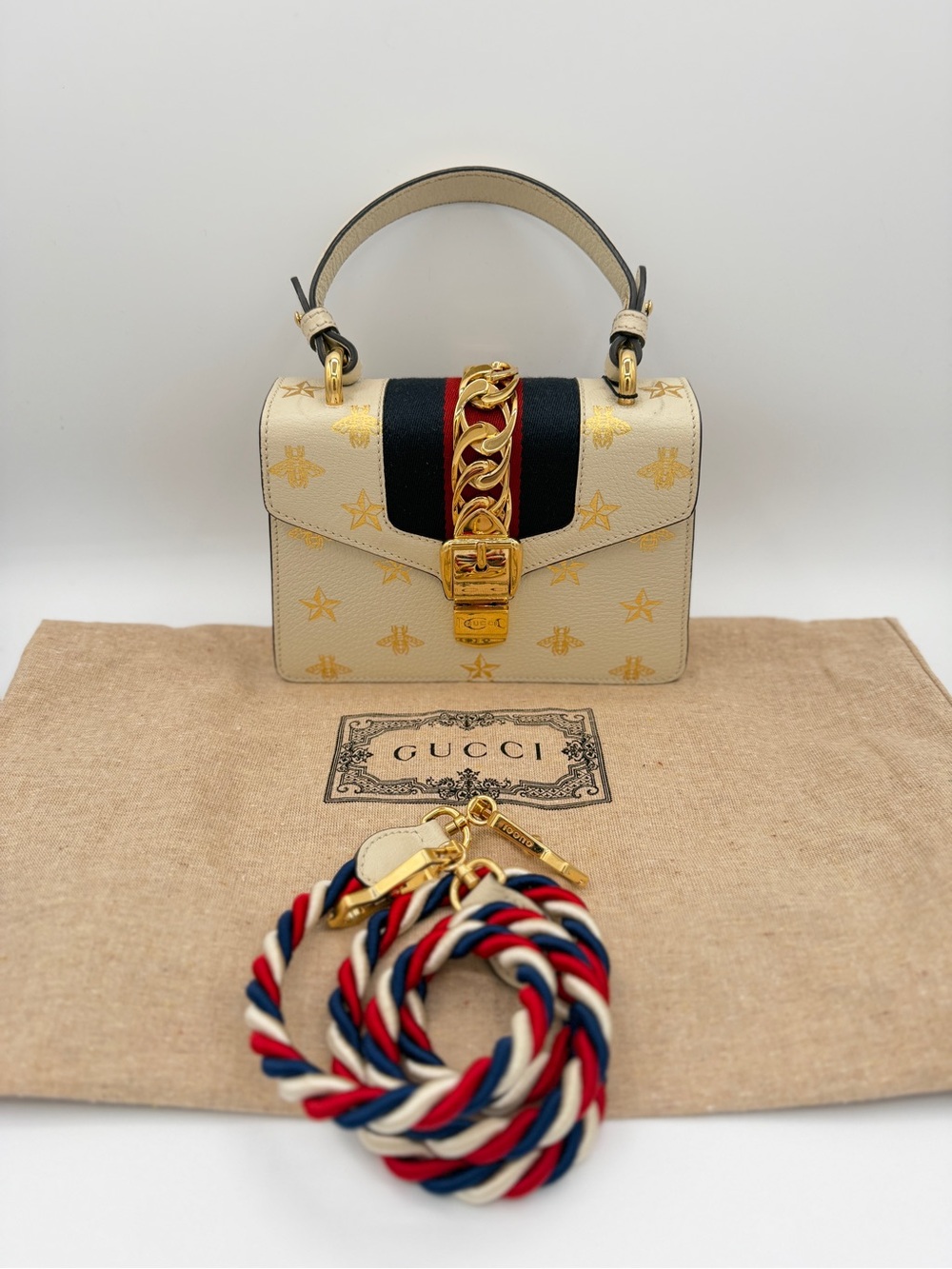Gucci Sylvie Mini Bee Star Leather Bag